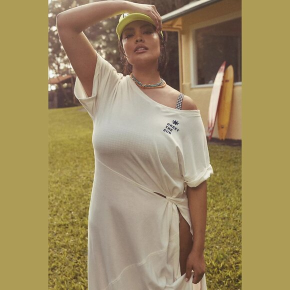 NEW Celandine - Petite Sizes XS,S, M, L Gathered T-Shirt Dress - White - Picture 7 of 7